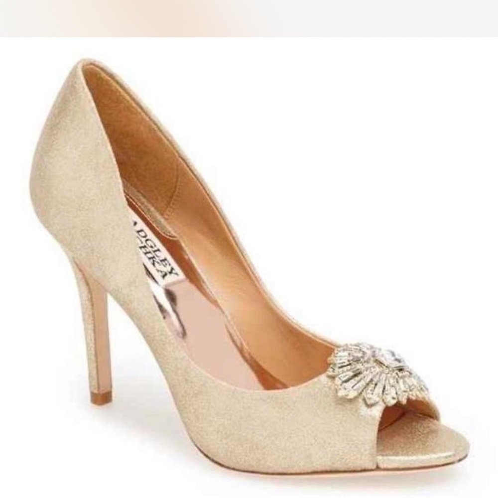Badgley Mischka Elegant Gold Peep-Toe Heels